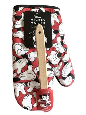 Disney Red, White & Black Mickey Mouse Oven Mitt with Silicone spatula NWT Great